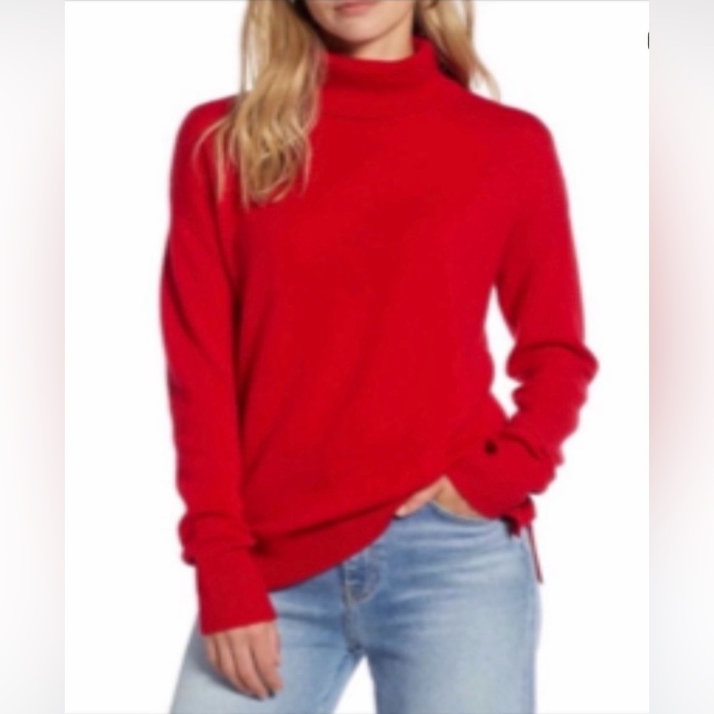 Halogen 100% Cashmere Turtleneck Sweater Size Medium Red Long Sleeve